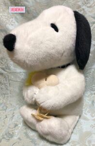 スヌーピーとウッドストック bigサイズ ぬいぐるみ 首輪黒 座らせて40cm スヌーピー ウッドストック SNOOPY 淡い色のウッドストック 洗濯済