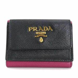 プラダ PRADA 三つ折り財布 レザー ブラック×ワインレッド r10219a