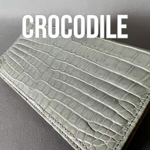 ★１円スタート★ 無双 シャイニー クロコダイル crocodile ワニ革 鰐革 札入れ 長財布 シャイニー グレー 灰 エキゾチックレザー G27.