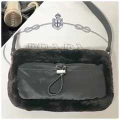 極美品● PRADA プラダ ビーバー リアルファー カメラバッグ ブラック