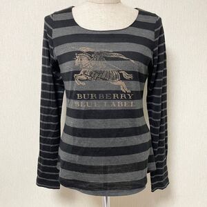 即決☆BURBERRY バーバリー ブルーレーベル ボーダー ロゴ ウール混 カットソー トップス 38 M ブラック