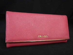 1円 PRADA プラダ サフィアーノレザー 二つ折り 長財布 ウォレット 札入れ 小銭入れ レディース ピンク系 FC5606