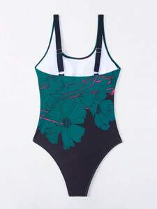 レディース 水着 ワンピース 女性用 ビーチ カラーブロック フラワープリント ワンピース水着、休暇に最適