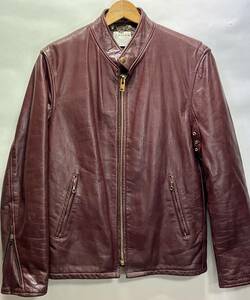 LEATHER GARMENT シングルライダース ジャケット◆L相当◆エンジ色◆ビンテージ◆USA製◆1970s◆レザー◆USA購入