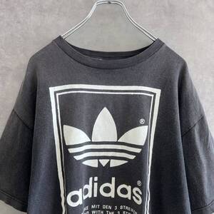 90s USA製 adidas アディダス 両面プリントTシャツ M L〜XL相当 ブラック 鬼フェード ヴィンテージ