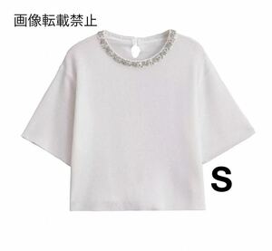 vintage ヴィンテージ レトロ ビジュー ニット トップス Sサイズ レディース★ZARA 好きな方に★2024 S/S 夏新作 新品未使用★