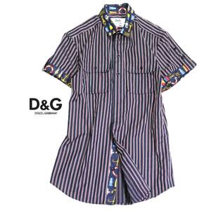 ドルチェアンドガッバーナ DOLCE＆GABBANA D＆G お洒落 レジメンタルストライプ 切り替え シャツ 48