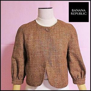 【バナナリパブリック】ノーカラージャケット　ブラウン　ボレロ　毛混　2　上質仕立　ジャケット　BANANA REPUBLIC　ポケット　送料無料