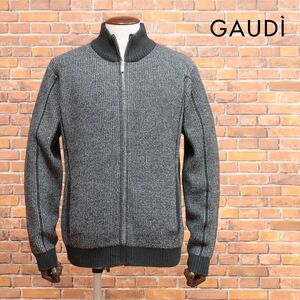 2024AW/GAUDI/Lサイズ/トラックジャケット ウール混ローゲージ 伸縮 無地 シングルジップ 新品/ダークグレー/ja208/