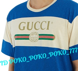 即決 中古「良品」GUCCI グッチ USED加工 ロゴ ボーダー Tシャツ クリーニング済み