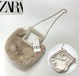 未使用品 ZARA フェイクファーバスケットバッグ パールハンドル レディース カジュアル フォーマル フェミニン 大人可愛い ガーリー ザラ