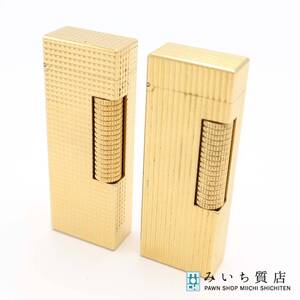 質屋 dunhill ダンヒル ガスライター 2点 US RE24163 ゴールドカラー ダイヤモンド柄 ストライプ柄 着火未確認 H12869 みいち質店