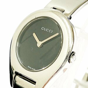 【1円スタート】【箱付き】GUCCI グッチ 6700L ラウンドフェイス SS ブラック文字盤 クオーツ レディース腕時計 277031