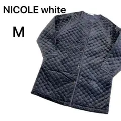 美品 M【キルティングコート】NICOLEWHITEグレー ロング ノーカラー