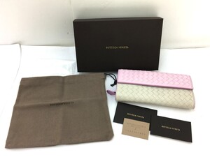 ●【同梱可】【60】中古美品 BOTTEGA VENETA ボッテガヴェネタ ライトピンク チョーク イントレチャート 長財布　※箱・収納袋付き