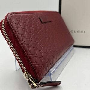 1円●入手困難●GUCCI グッチ 長財布 ラウンドジップ ウォレット ジッピー マイクロシマ GG メンズ レディース レザー 本革 レッド 赤