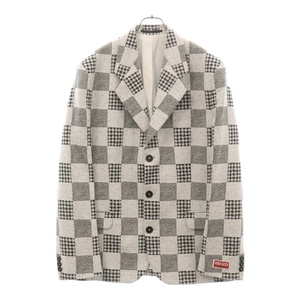 ケンゾー 24AW CHECK JACKET パッチワークデザイン チェック柄 3B ノッチドラペル テーラードジャケット FD55VE1269JF