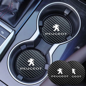 プジョー PEUGEOT 炭素繊維　カップパッド　ドリンクホルダー　 装飾　ロゴ　コースター　ホルダー 　直径7cm　2枚セット