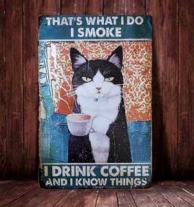 ブリキ看板　HANAKO　レトロ　猫カフェ　猫の看板　R2　ハチワレ猫　ウェルカムボード