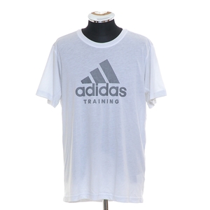 〇449940 adidas アディダス ○Tシャツ 半袖 クルーネック スポーツ トレーニング サイズO メンズ ホワイト プリント