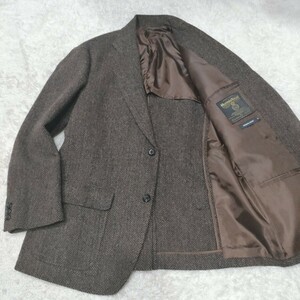 未使用級/100周年モデル/XL●Harris Tweed ハリスツイード テーラードジャケット ヘリンボーン ウール メンズ 100th 大きいサイズ ブラウン