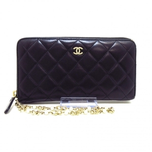 シャネル CHANEL 長財布 マトラッセ ラムスキン 黒 ココマーク/ゴールド金具 24番台 財布