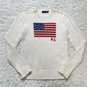 極美品 POLO RALPH LAUREN RL Knit ポロラルフローレン コットン ニット 星条旗 アメリカ国旗 フラッグ セーター 