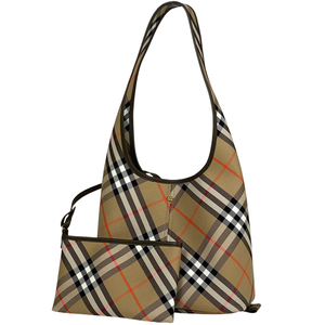 バーバリー BURBERRY チェック柄 ショルダーバッグ ワンショルダー トートバッグ キャンバス ブラウン 8094678 レディース 【中古】