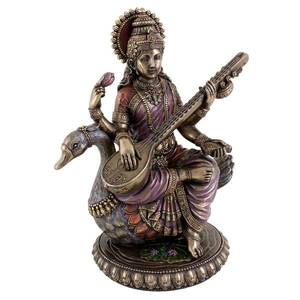 サラスヴァティ ヒンドゥー教女神 彩色インド神話彫像置物仏像音楽と知識のヒンズー教の女神 弁才天弁財天サラスヴァティーサラスバティー