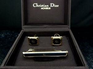 ■新品N■№0043 【Dior】ディオール【ゴールド・ブラック】 カフス＆ネクタイピン タイピン セット♪