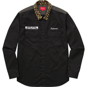 美品 Supreme Leopard Collar Work Shirt Mサイズ レオパード カラー ワーク シャツ Black ブラック