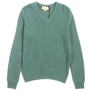 未使用品▼GUCCI グッチ 22AW 715275 Sweater ウール100% GG刺繍 Vネック ミックスニット ローゲージ セーター グリーン S 正規品 メンズ