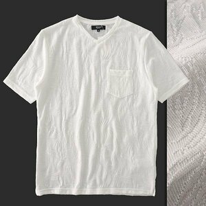 新品 ビームスハート 春夏 リーフ ジャガード 半袖 Vネック Tシャツ M 白 【I49289】 BEAMS HEART メンズ サマー カットソー