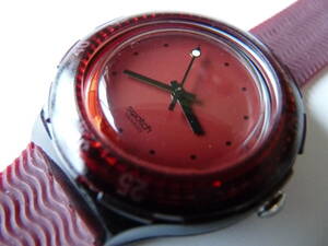 未使用電池交換済 美品 スウォッチ Swatch 1996年モデル スクーバ Red Wood 品番SDR100