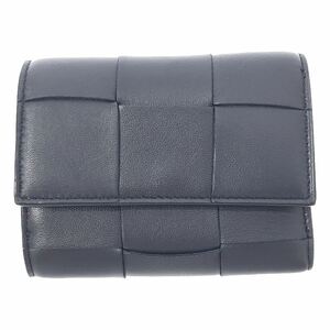 【美品】 BOTTEGA VENETA / ボッテガヴェネタ | イントレチャート カセット 三つ折り財布 | ネイビー | レディース