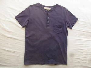 REMI RELIEF　 レミ レリーフ　ポケット付き　ユーズド加工　ヘンリーネック　Tシャツ　サイズ M 　日本製 加工で褪せたネイビー