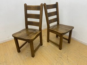 アンティーク調 希少●豊田たんす ダイニングチェア2脚セット オーク材 無垢 ハンドメイド 名古屋 ナラ材 食卓椅子 いす イス カントリー 1