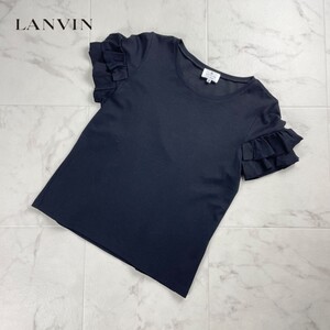 LANVIN ランバン 袖フリルブラウス 半袖 トップス レディース 黒 ブラック サイズ38*SC626