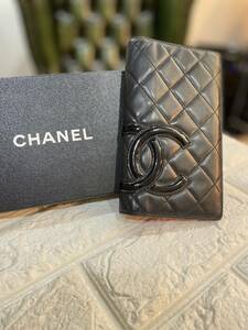 【良品】CHANEL シャネル カンボンライン 二つ折り 長財布 ブラック × ピンク エナメル 本革 ココマーク レディース 鑑定済 シールあり