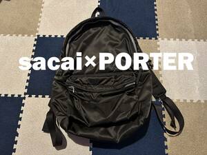 【￥100～中古】sacai×PORTER リュック／バックパック／サカイ ポーターコラボ ナイロン デイバック／14-00846M 黒