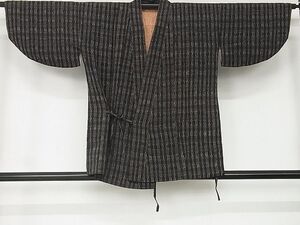 平和屋着物■道中着　格子柄　黒地　正絹　逸品　A-ja5111