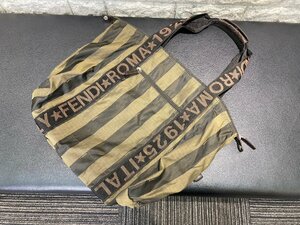 割と美品●FENDI フェンディ ペカン トートバッグ ショルダー ハンドバッグ ナイロン レザー カーキ系●