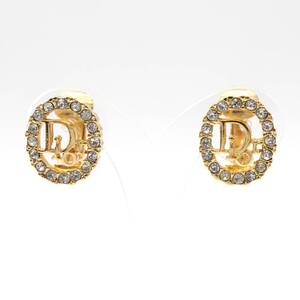 美品 【Christian Dior クリスチャンディオール】 ロゴ ゴールド ストーン イヤリング レディース 両耳 アクセサリー