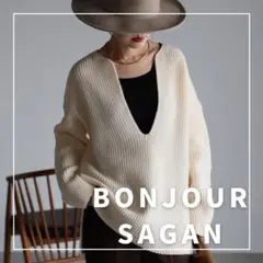 "新品・タグ付"片畦編みディープVネックニット/BONJOUR SAGAN