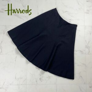 Harrods ハロッズ ウール混 カシミヤ混 フレアスカート サイドジップ 膝丈 裏地あり 黒 ブラック サイズ1*OC959