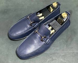 【美中古品】Ferragamo フェラガモ ガンチーニ ドライビングシューズ size6.5EEE ネイビー ソフトレザー