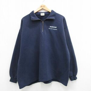 XL/古着 リー Lee 長袖 ハーフジップ スウェット メンズ 00s BANKONE 紺 ネイビー 24may16 中古 スエット トレーナー トップス