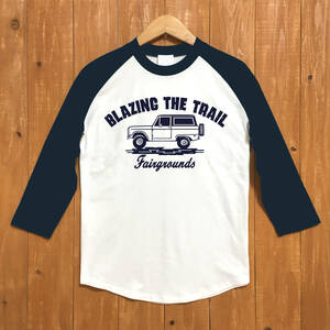 ■BLAZING THE TRAIL ベースボールTシャツ■Lサイズ（ネイビー袖xネイビー） アメ車　アメリカ　フォード　ブロンコ　FORD BRONCO BBQ