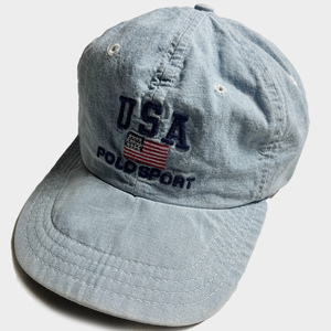 USA製! POLO SPORT シャンブレー USA ロゴ LOGO CAP キャップ VINTAGE MADE IN ポロスポーツ 90