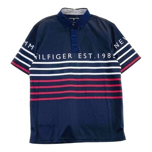 【新品】TOMMY HILFIGER GOLF トミー ヒルフィガーゴルフ 半袖ポロシャツ ボーダー柄 ブラック系 LL [240101320909] ゴルフウェア メンズ